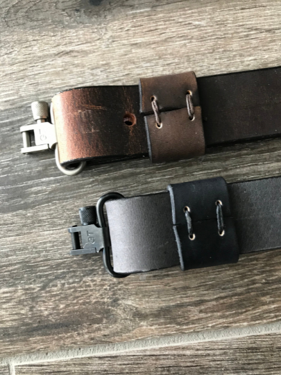 Buffalo Leather Adjustable Rifle Sling (Gun Sling) with Optional Personalization, Pull-up Oil Tanned, 1.25 inch