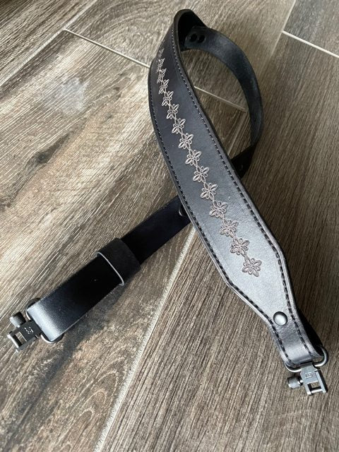 Padded 22 Rifle Sling, Hand-Tooled and Finished in Two-Tone Black/Gray