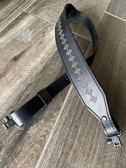 Padded 22 Rifle Sling, Hand-Tooled and Finished in Two-Tone Black/Gray