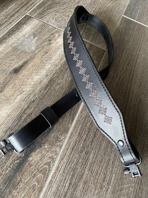 Padded 22 Rifle Sling, Hand-Tooled and Finished in Two-Tone Black/Gray