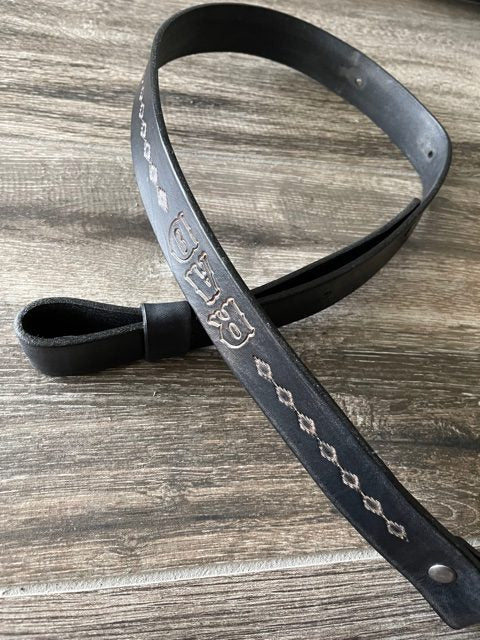 Leather Rifle Sling (Gun Sling), Hand-tooled, Two-Tone Finish (Smoky Gray / Natural or Coal / Gray)