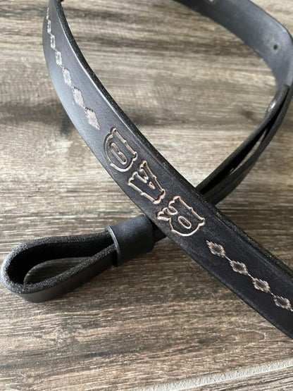 Leather Rifle Sling (Gun Sling), Hand-tooled, Two-Tone Finish (Smoky Gray / Natural or Coal / Gray)