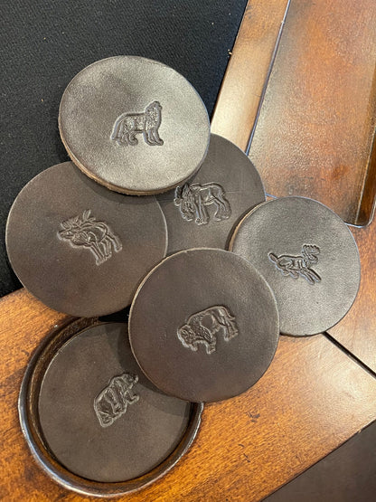 Western Wildlife Leather Coaster Set