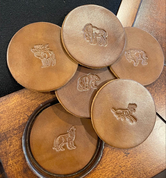 Western Wildlife Leather Coaster Set
