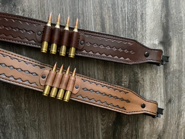 Leather Rifle Sling (Gun Sling), Hand-tooled, Finished in Gray, Brown or Black