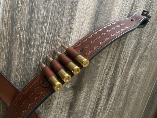Leather Rifle Sling (Gun Sling), Hand-tooled, Finished in Gray, Brown or Black