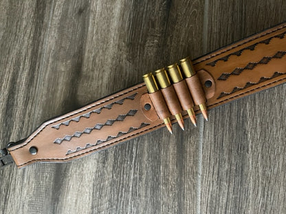 Leather Rifle Sling (Gun Sling), Hand-tooled, Finished in Gray, Brown or Black
