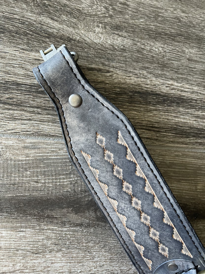 Leather Rifle Sling (Gun Sling), Hand-tooled, Finished in Smoky Gray