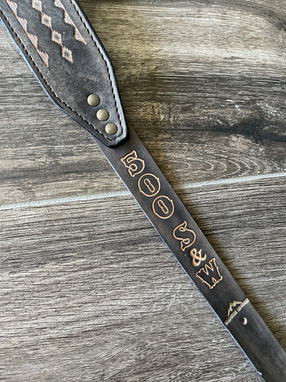 Leather Rifle Sling (Gun Sling), Hand-tooled, Finished in Smoky Gray