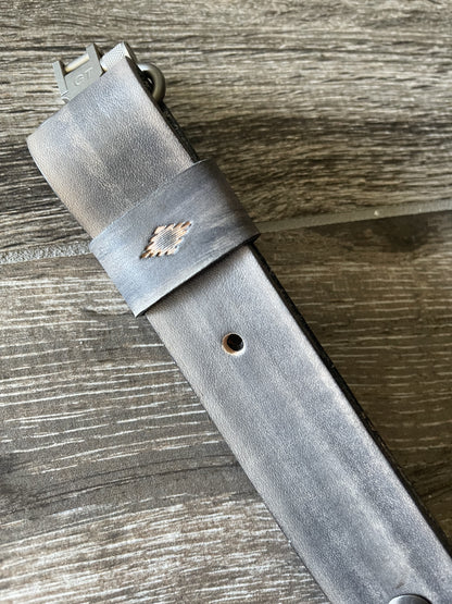 Leather Rifle Sling (Gun Sling), Hand-tooled, Finished in Smoky Gray