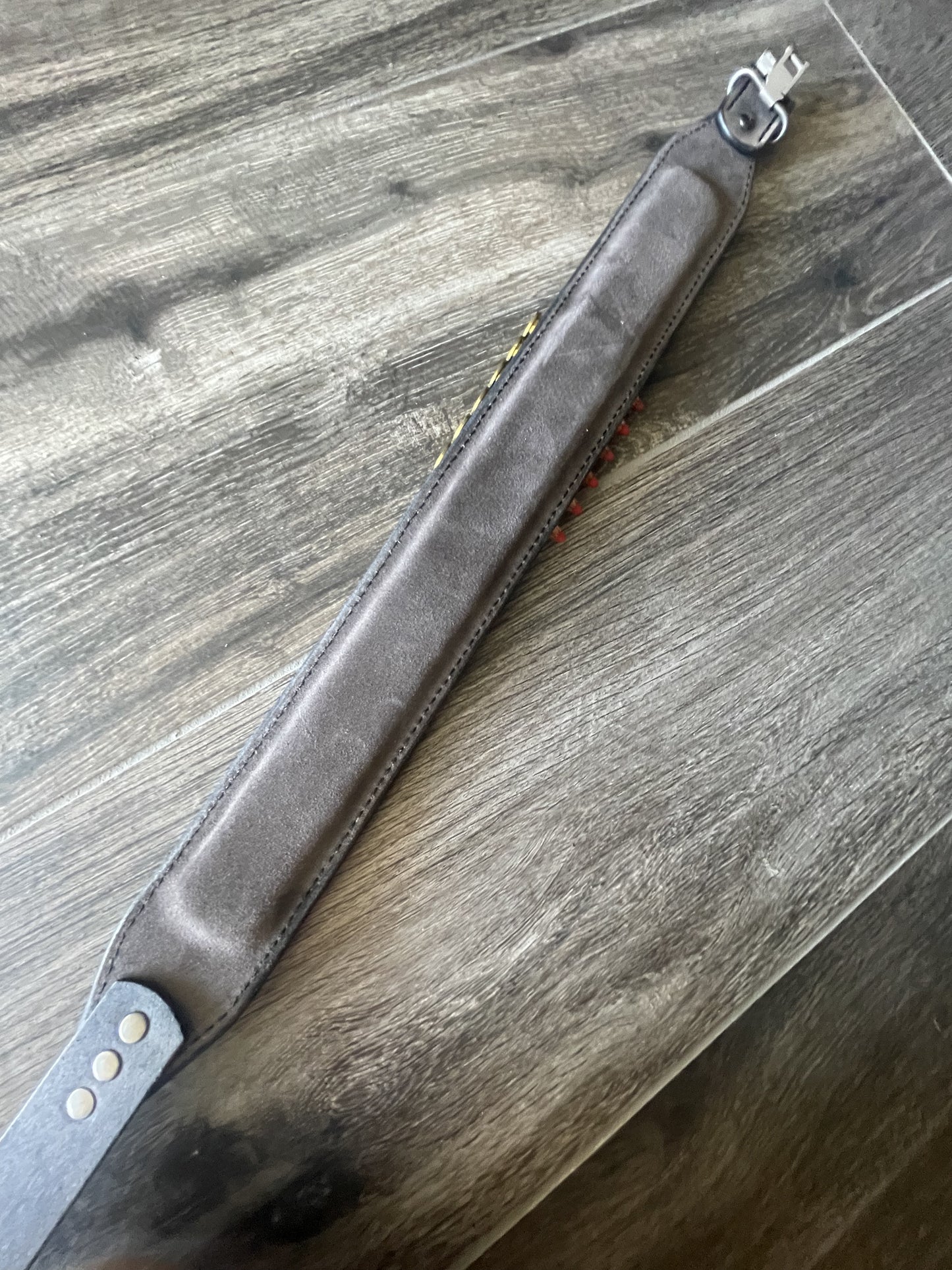 Leather Rifle Sling (Gun Sling), Hand-tooled, Finished in Smoky Gray