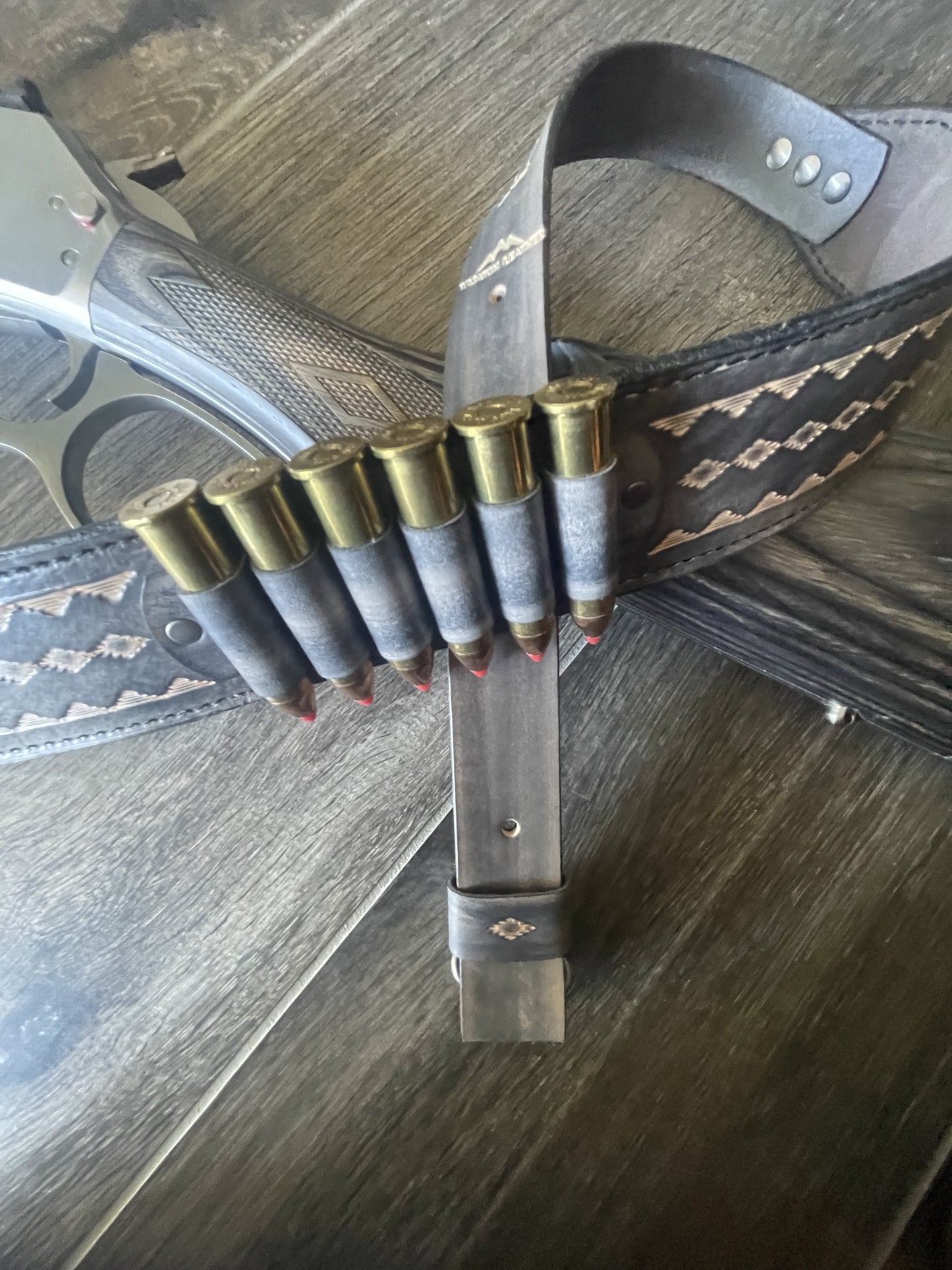 Leather Rifle Sling (Gun Sling), Hand-tooled, Finished in Smoky Gray