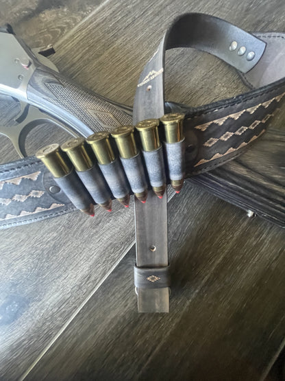 Leather Rifle Sling (Gun Sling), Hand-tooled, Finished in Smoky Gray