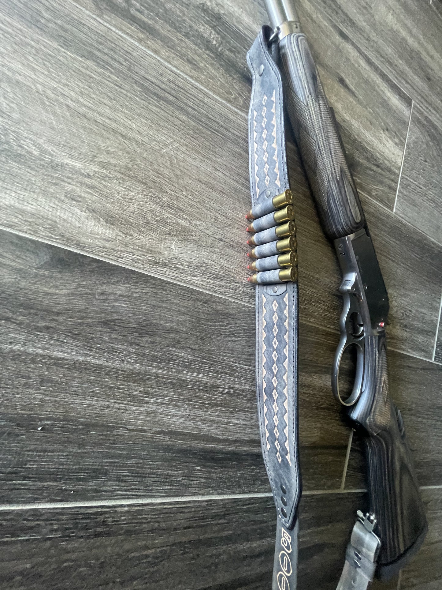 Leather Rifle Sling (Gun Sling), Hand-tooled, Finished in Smoky Gray