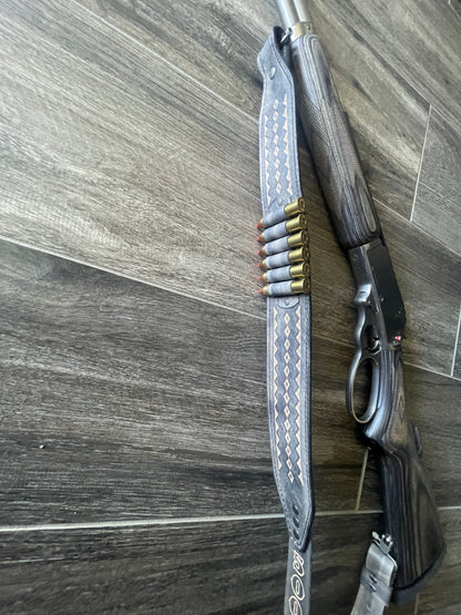 Leather Rifle Sling (Gun Sling), Hand-tooled, Finished in Smoky Gray