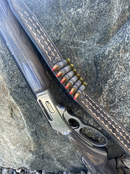 Leather Rifle Sling (Gun Sling), Hand-tooled, Finished in Smoky Gray