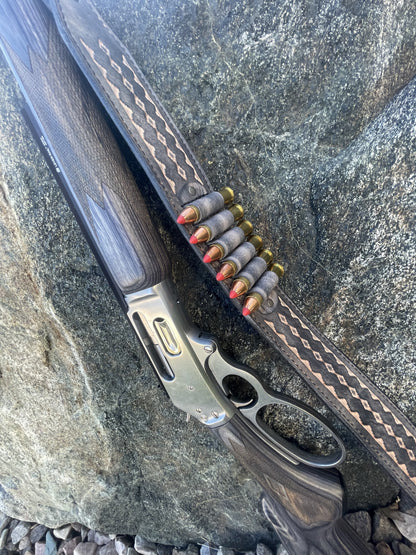 Leather Rifle Sling (Gun Sling), Hand-tooled, Finished in Smoky Gray