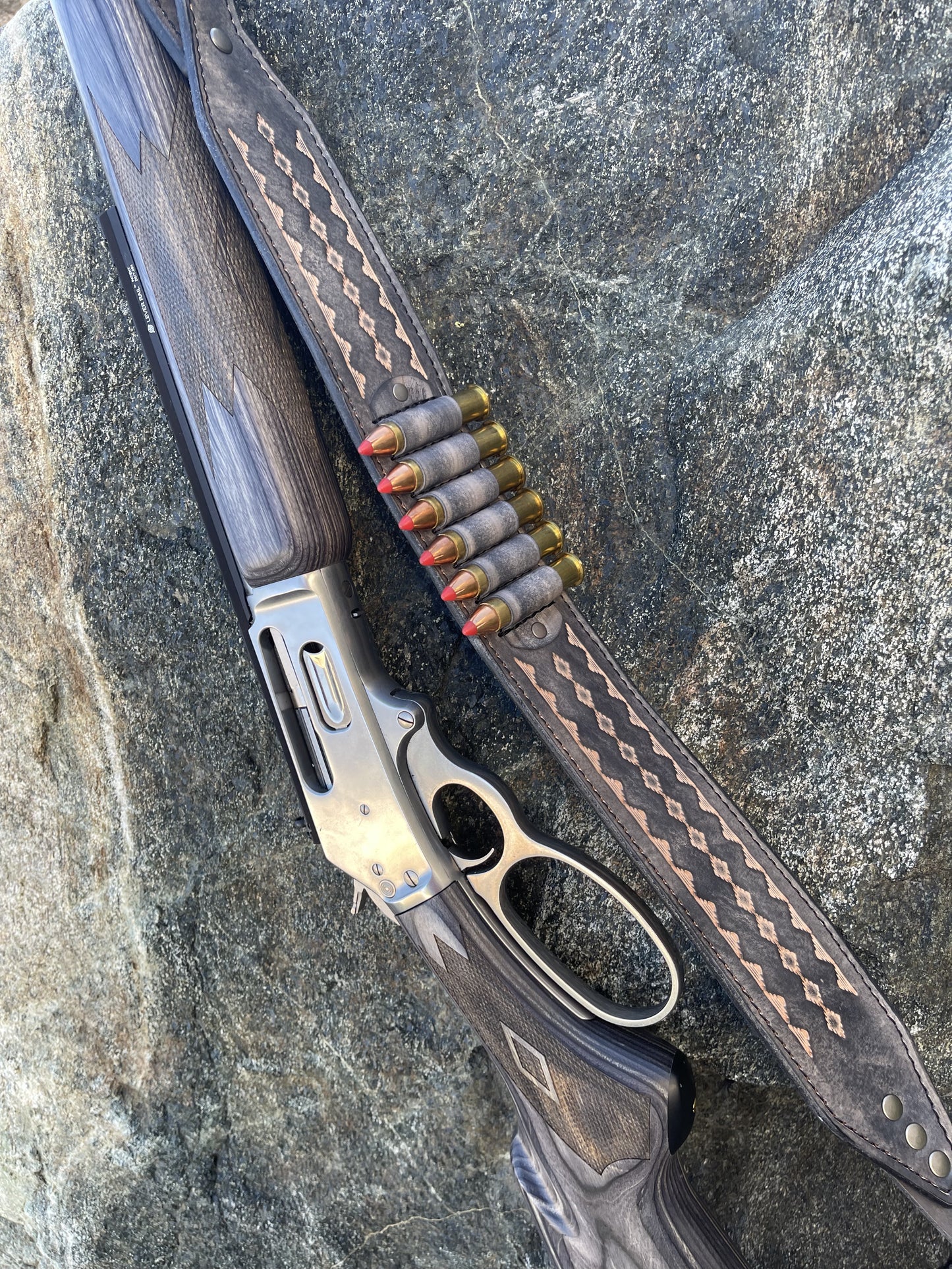 Leather Rifle Sling (Gun Sling), Hand-tooled, Finished in Smoky Gray