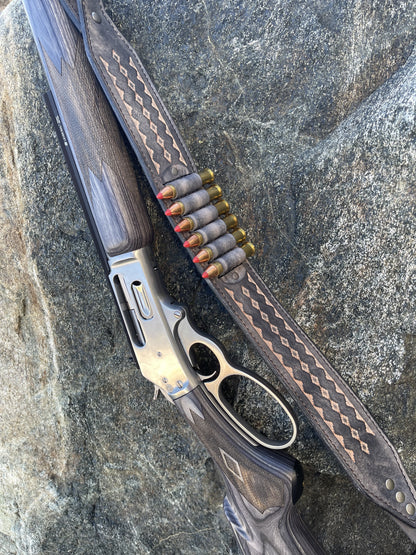 Leather Rifle Sling (Gun Sling), Hand-tooled, Finished in Smoky Gray