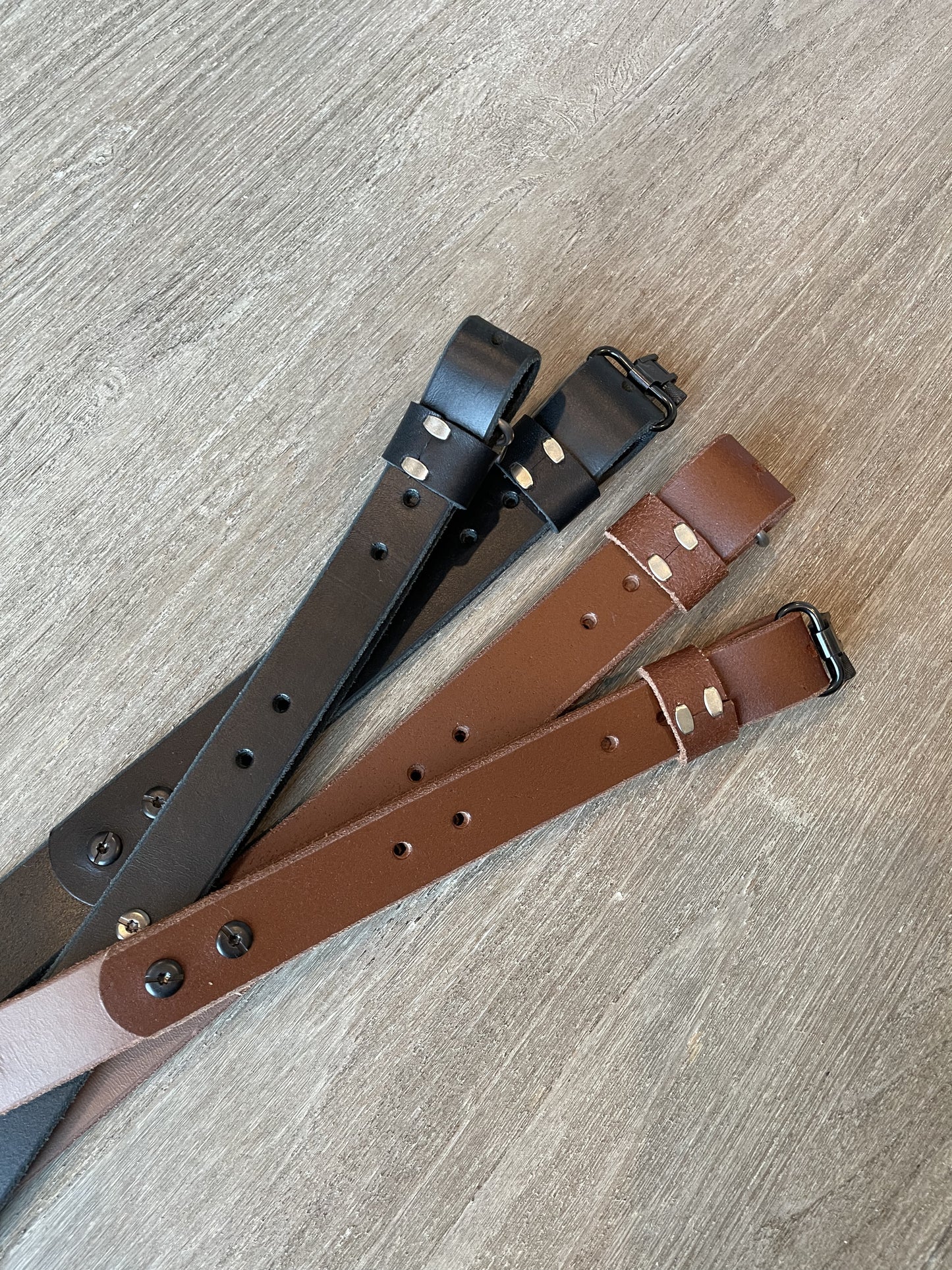 Rugged Leather Rifle Strap, 1.0- or 1.25-inch, Double Chicago Screws, Brown or Black
