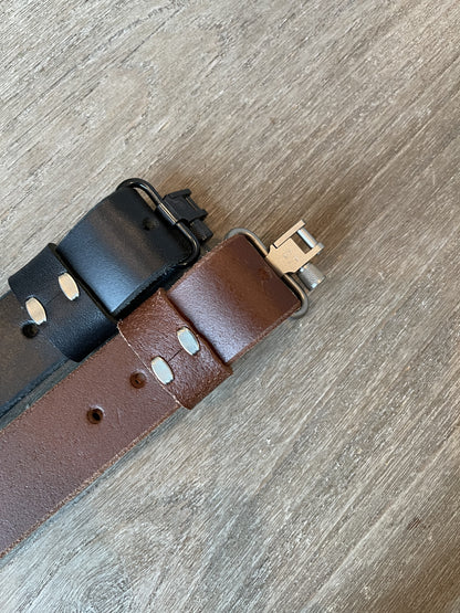 Rugged Leather Rifle Strap, 1.0- or 1.25-inch, Double Chicago Screws, Brown or Black