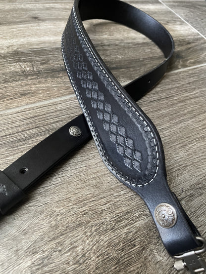 Cobra Padded Leather Rifle Sling, Hand Tooled and Polished In Dark Brown or Black