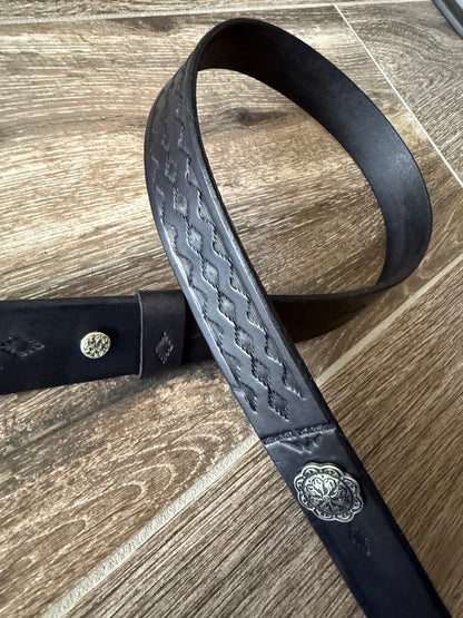 Leather Rifle Sling, Hand-tooled Gun Sling, Finished in Antique Black