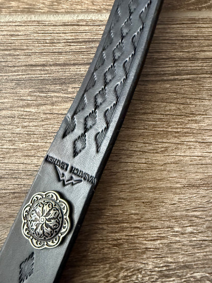 Leather Rifle Sling, Hand-tooled Gun Sling, Finished in Antique Black