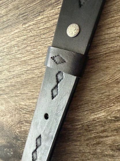 Leather Rifle Sling, Hand-tooled Gun Sling, Finished in Antique Black