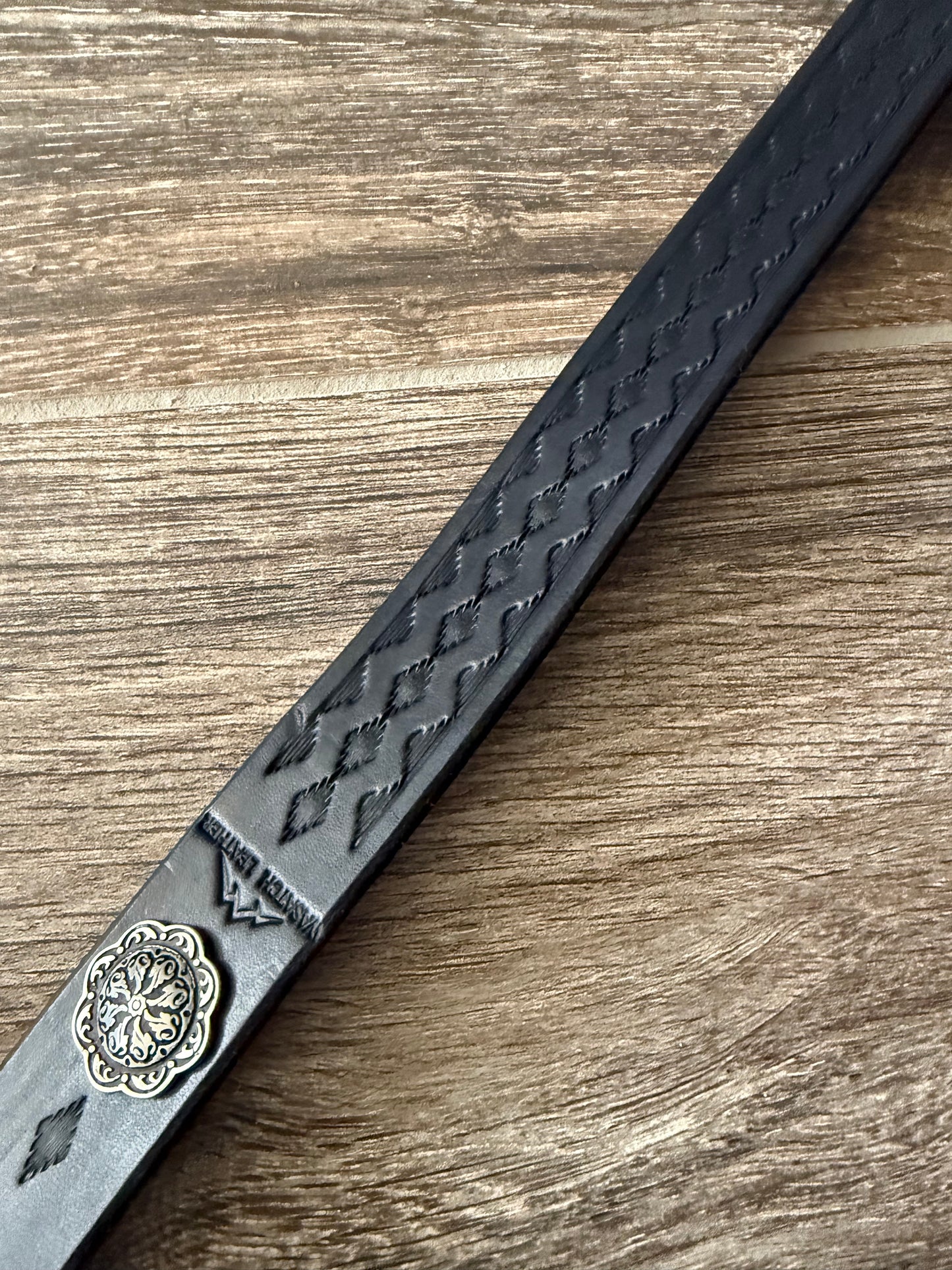 Leather Rifle Sling, Hand-tooled Gun Sling, Finished in Antique Black