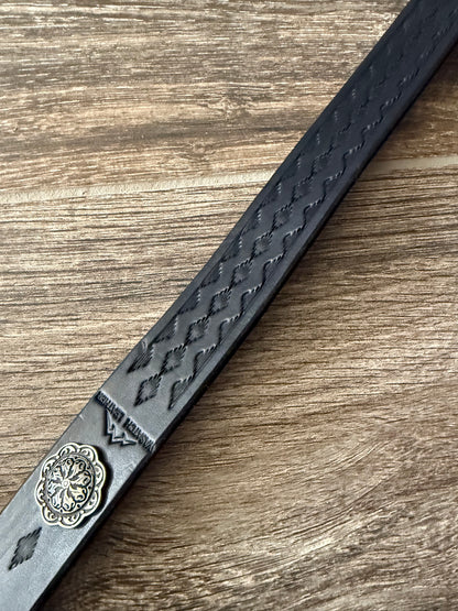 Leather Rifle Sling, Hand-tooled Gun Sling, Finished in Antique Black