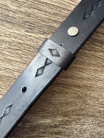 Leather Rifle Sling, Hand-tooled Gun Sling, Finished in Antique Black