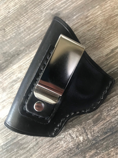Custom Fit Leather Clip Holster with Basketweave Tooling