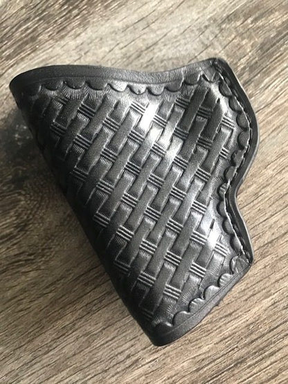 Custom Fit Leather Clip Holster with Basketweave Tooling