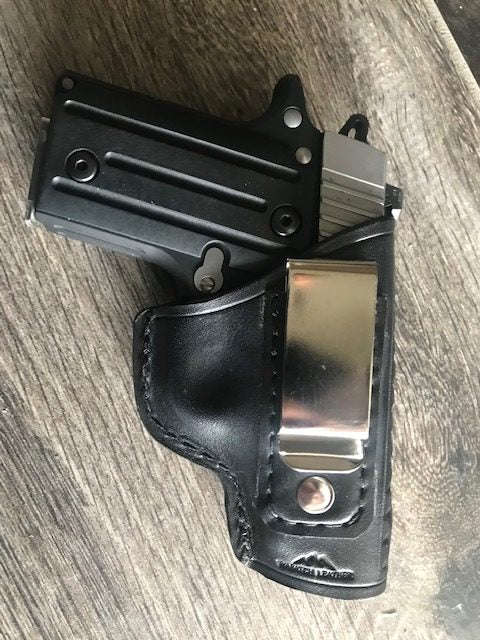 Custom Fit Leather Clip Holster with Basketweave Tooling