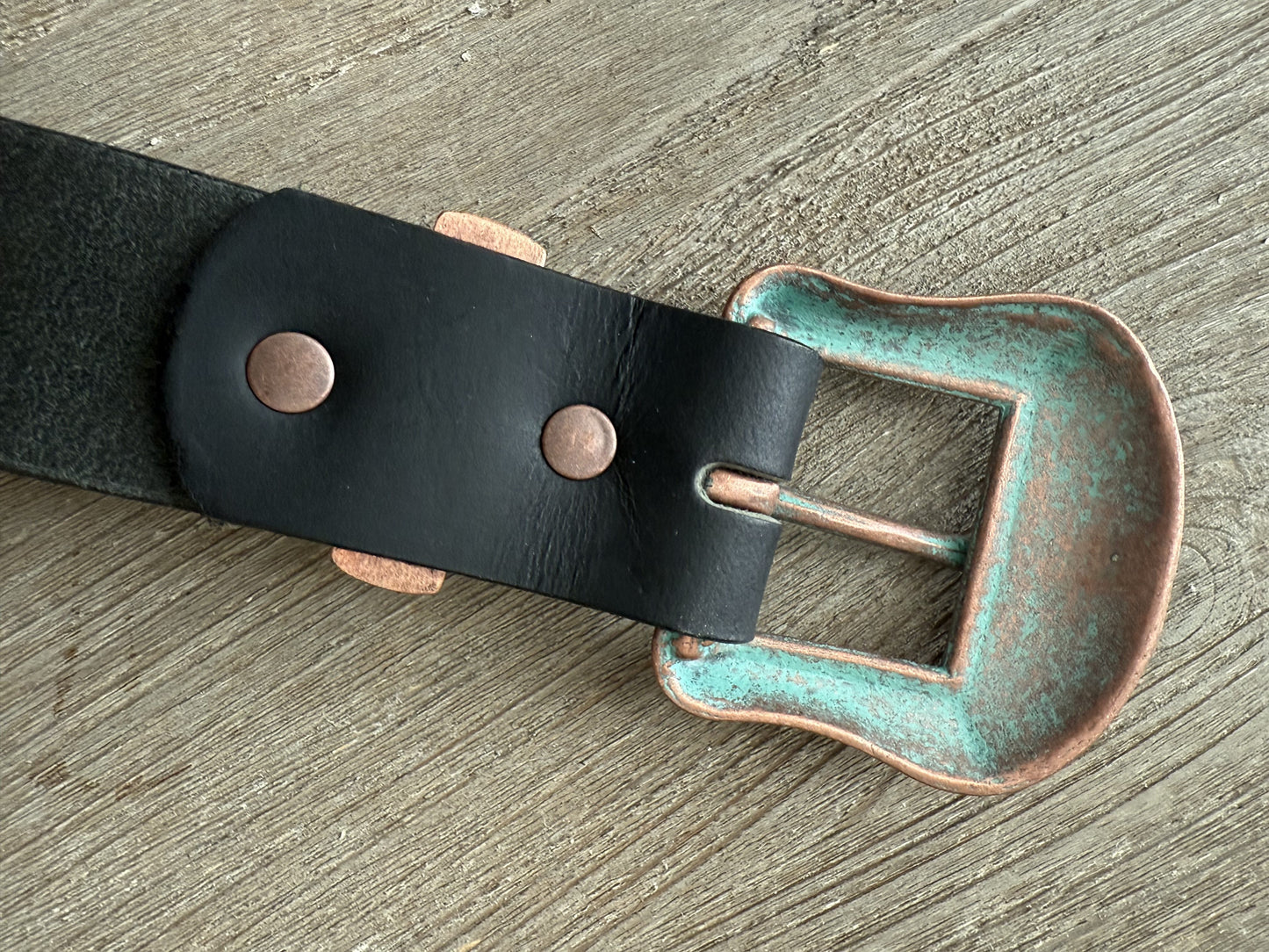 Western Leather Belt with Antique Copper Buckle Set