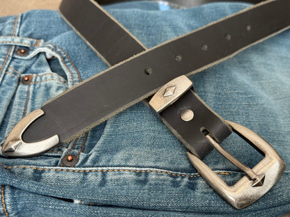 Rugged Leather Belt with Antique Nickel Buckle Set