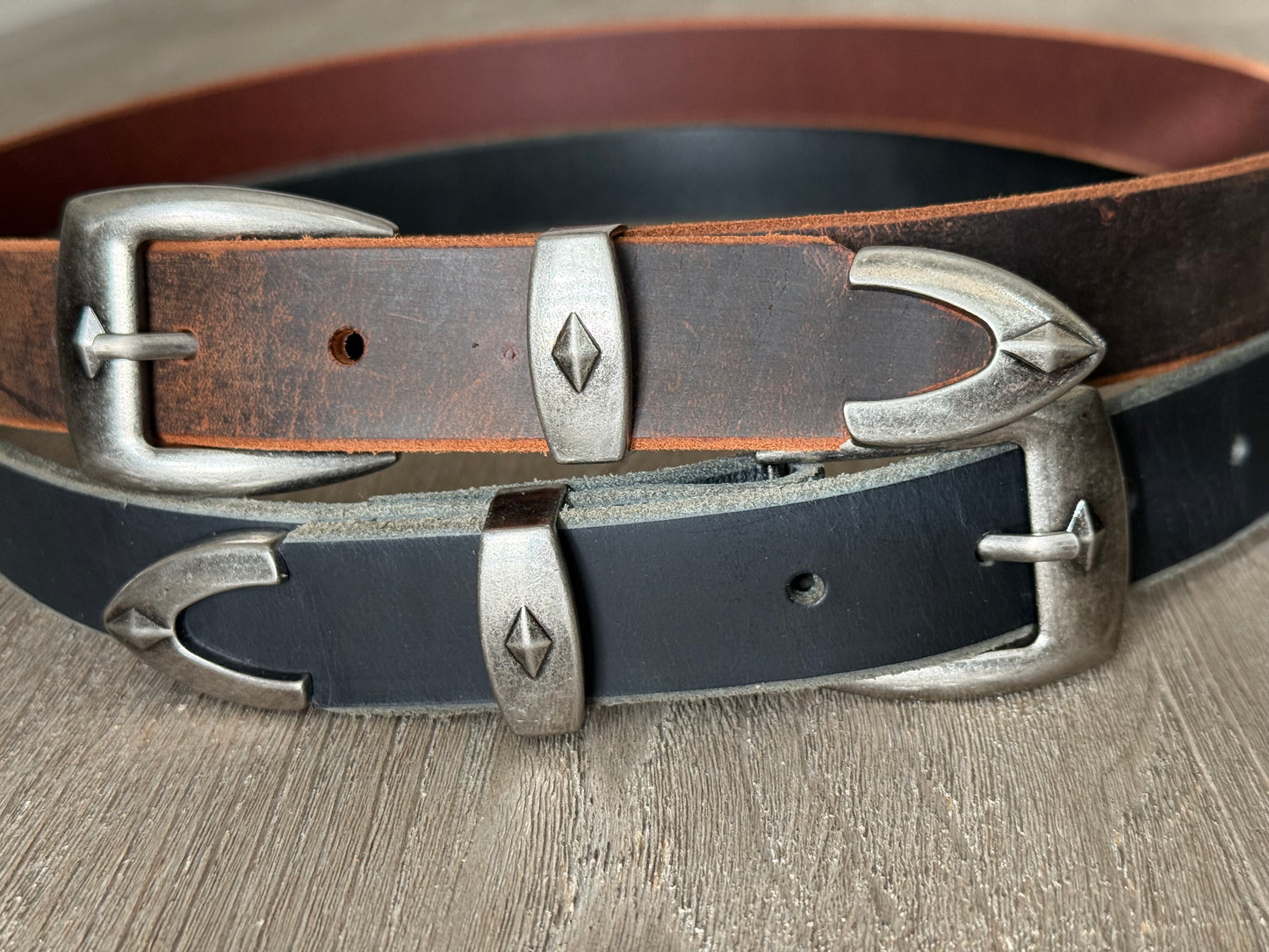 Rugged Leather Belt with Antique Nickel Buckle Set