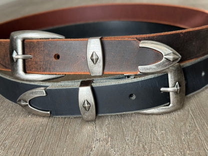 Rugged Leather Belt with Antique Nickel Buckle Set
