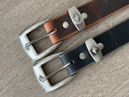 Rugged Leather Belt with Antique Nickel Buckle Set