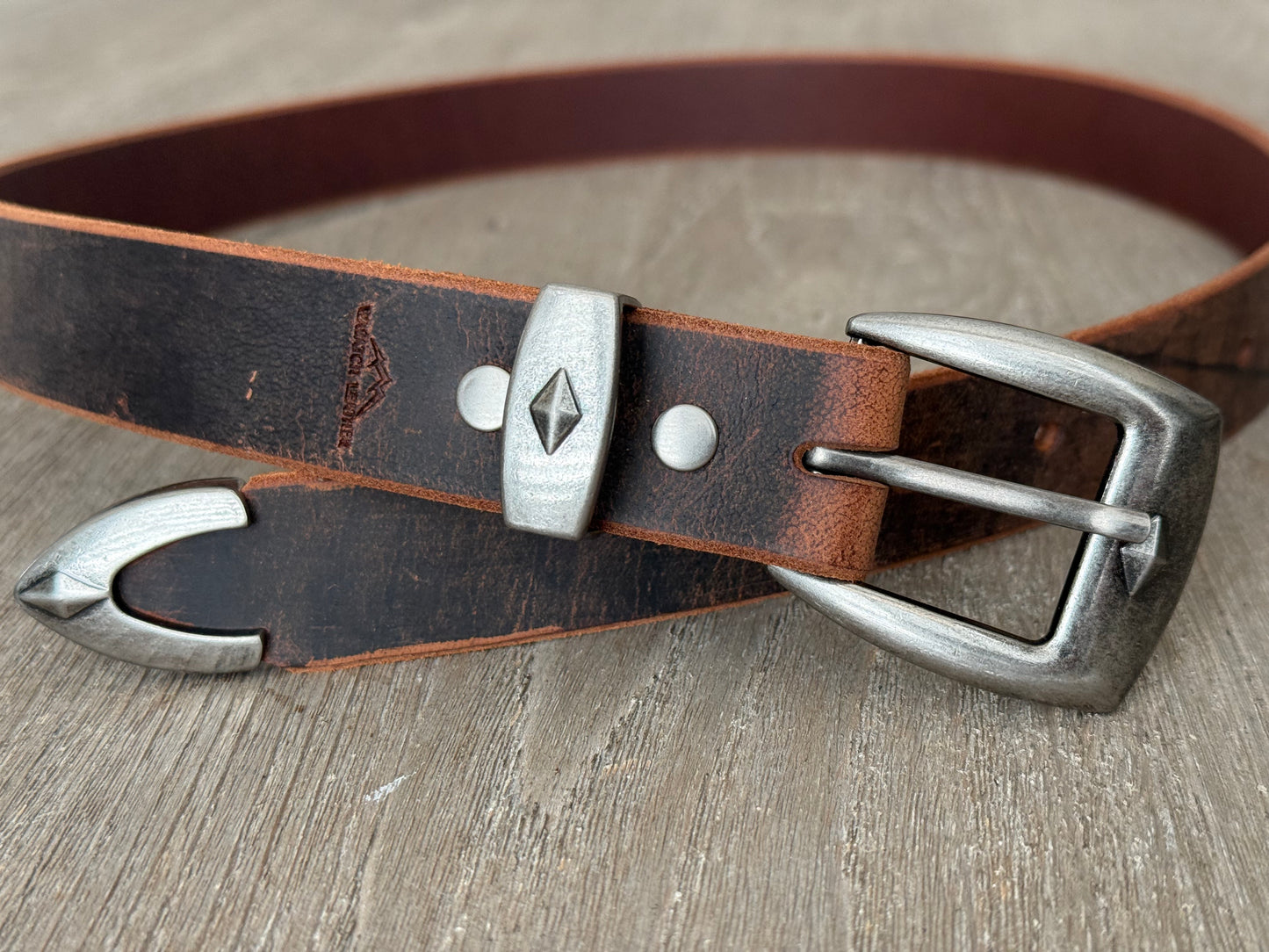 Rugged Leather Belt with Antique Nickel Buckle Set