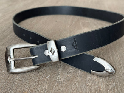 Rugged Leather Belt with Antique Nickel Buckle Set