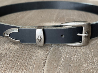 Rugged Leather Belt with Antique Nickel Buckle Set