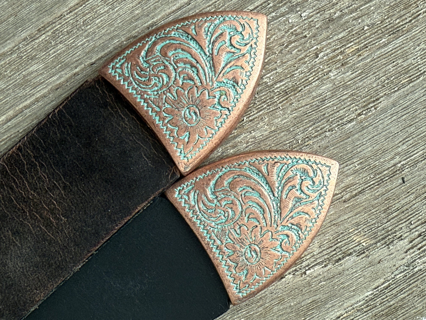 Western Leather Belt with Antique Copper Buckle Set