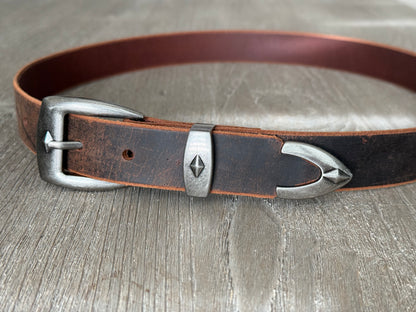 Rugged Leather Belt with Antique Nickel Buckle Set