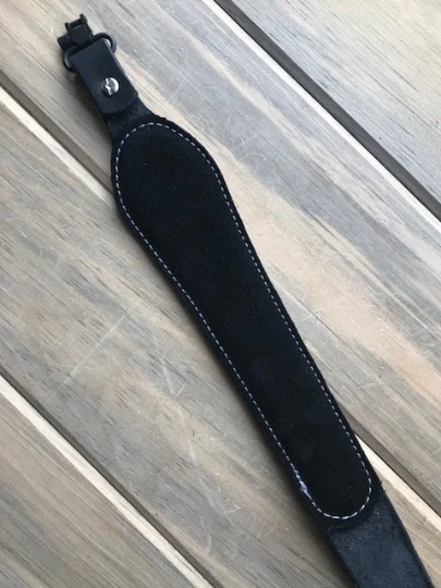 Customized Cobra Padded Leather Rifle Sling – Black with Smoke Gray Lettering or Chocolate with Tan Lettering