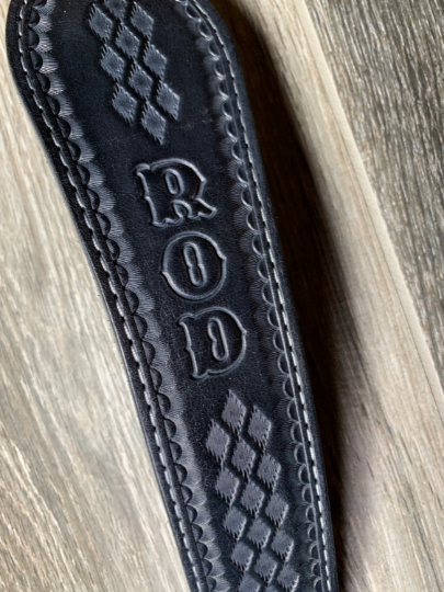 Customized Cobra Padded Leather Rifle Sling – Black with Smoke Gray Lettering or Chocolate with Tan Lettering