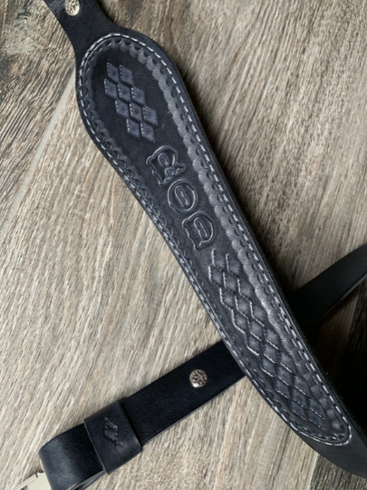 Customized Cobra Padded Leather Rifle Sling – Black with Smoke Gray Lettering or Chocolate with Tan Lettering