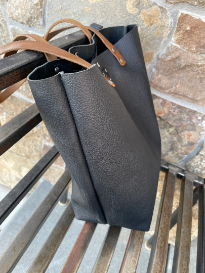 Black Biker Leather Tote