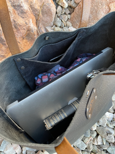 Black Biker Leather Tote